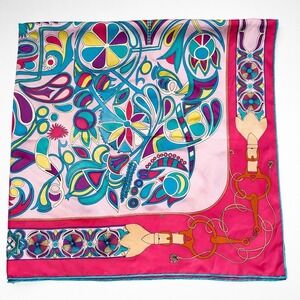 Silk Scarf Square Geometric Print Pink Teal Gold Luxury Accessory Made in Italy